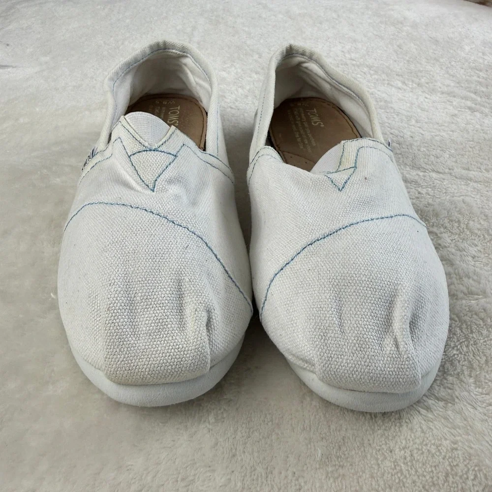 Toms Classic Alpargata Canvas Slip On Flat Shoe Women 8.5 White Comfy Minimalist